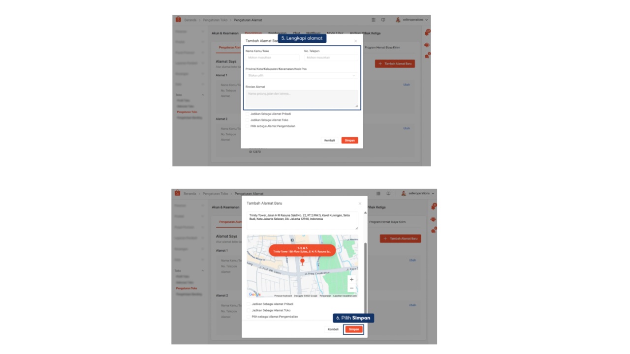 cara mengubah alamat toko di shopee