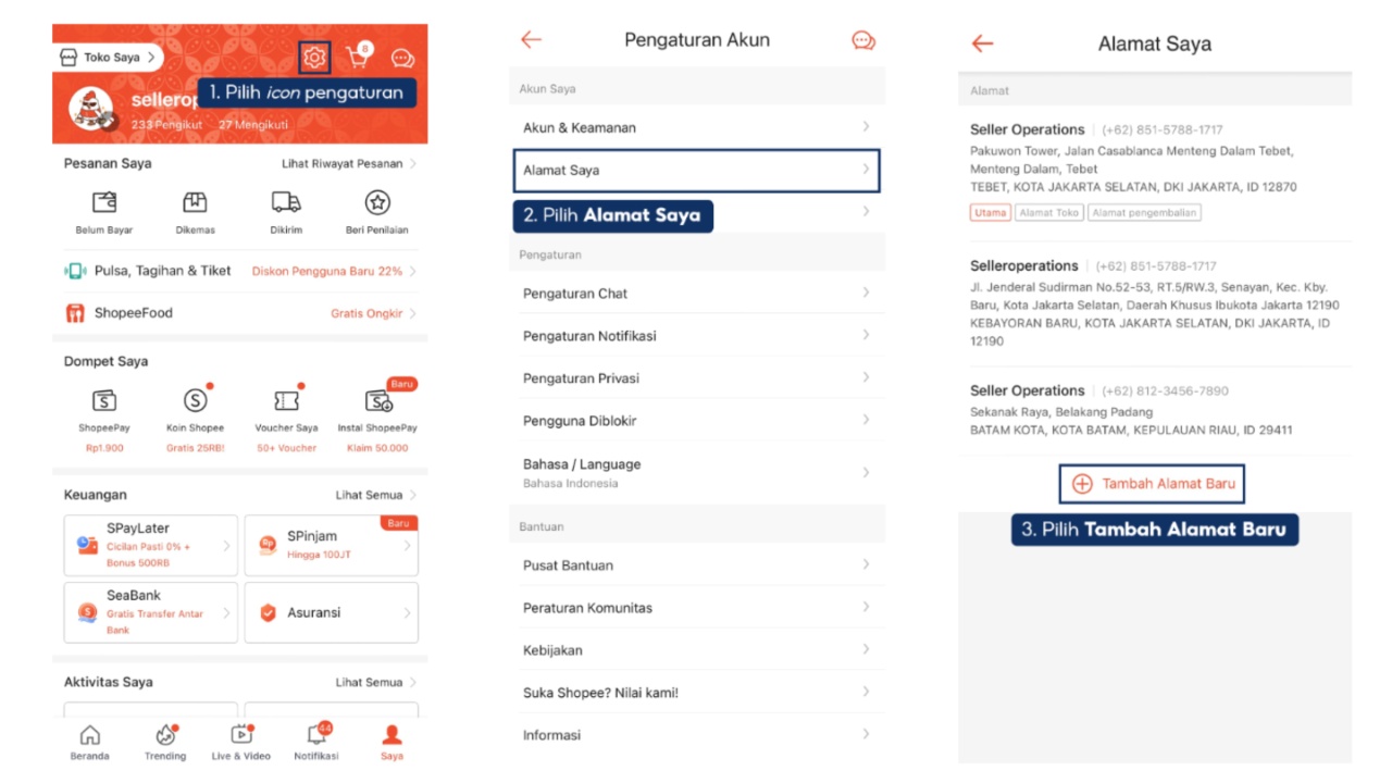 cara mengubah alamat toko di shopee